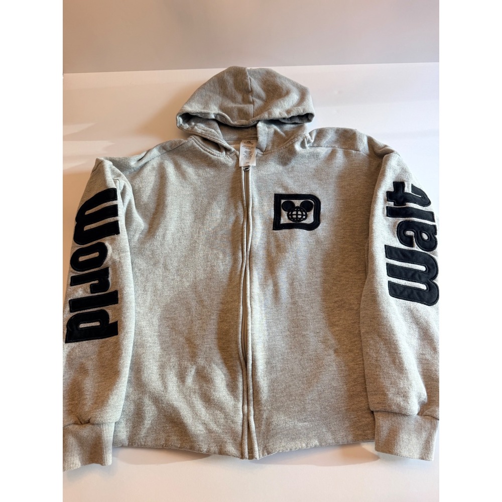 Disney Parks Walt Disney World Gray Full Zip Hoodie Chenille Logo Womens Small
